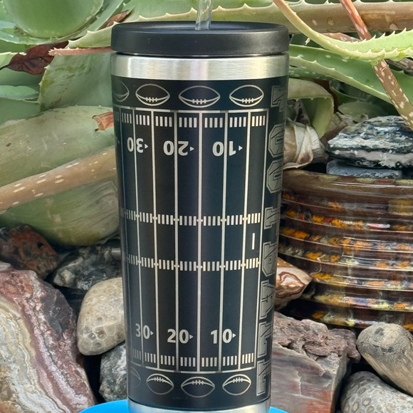20oz Football Stainless Steel Tumbler With Straw - Picture 2 of 7